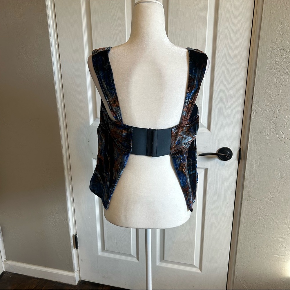 Pilcro Anthropologie velvet flyaway tank top blue and brown textured blouse - Picture 5 of 6